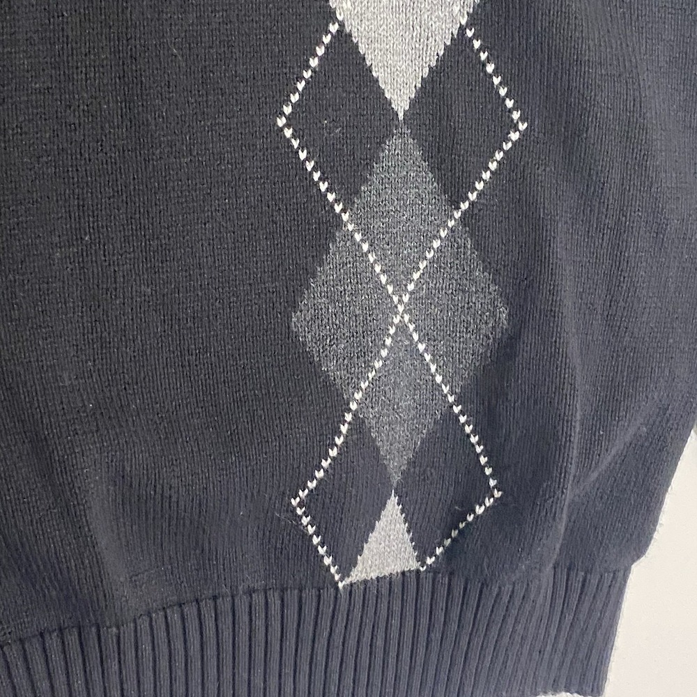 Oscar De La Renta Sweater Mens XL Black Argyle Tight Knit Quarter Zip Preppy‎ - Picture 6 of 16